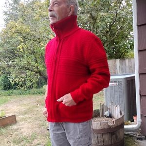 Mens red zip cardigan swater